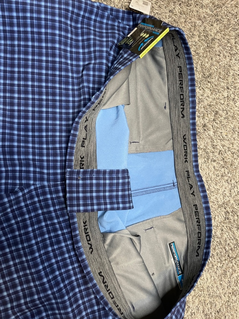 Roundtree & Yorke Performance Blue Plaid Golf Hybrid Shorts 40 Waist 9" Inseam - Picture 8 of 8